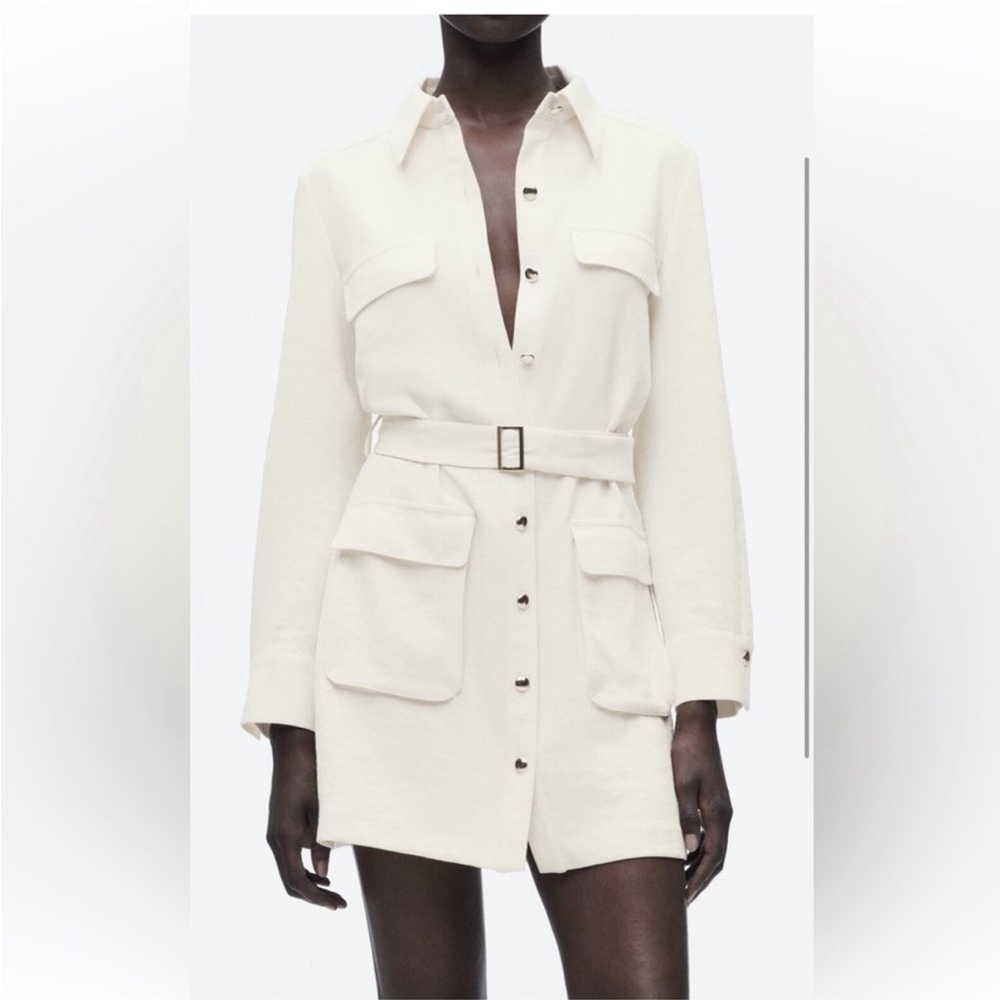 Zara Cream Belted UTILITY Mini Dress